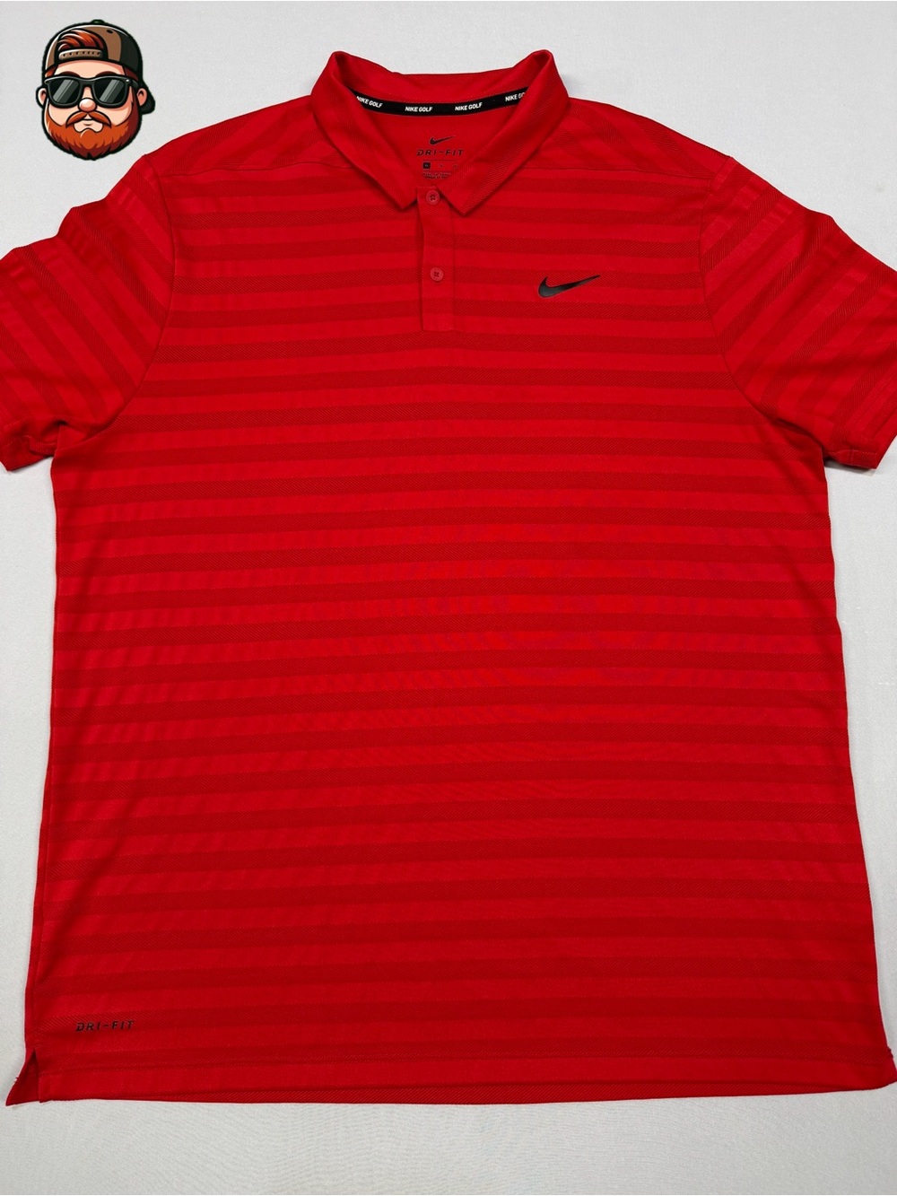 Nike Men's XL Golf Polo Shirt Red Stripe, Dri-Fit, Short Sleeve